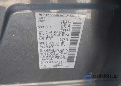 2021 Nissan Murano Sv Fwd из США, поврежденный, VIN 5N1AZ2BJXMC146515